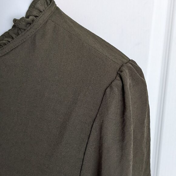 Loft khaki ruffle neck ruffle sleeves boho blouse XSP - Picture 4 of 12